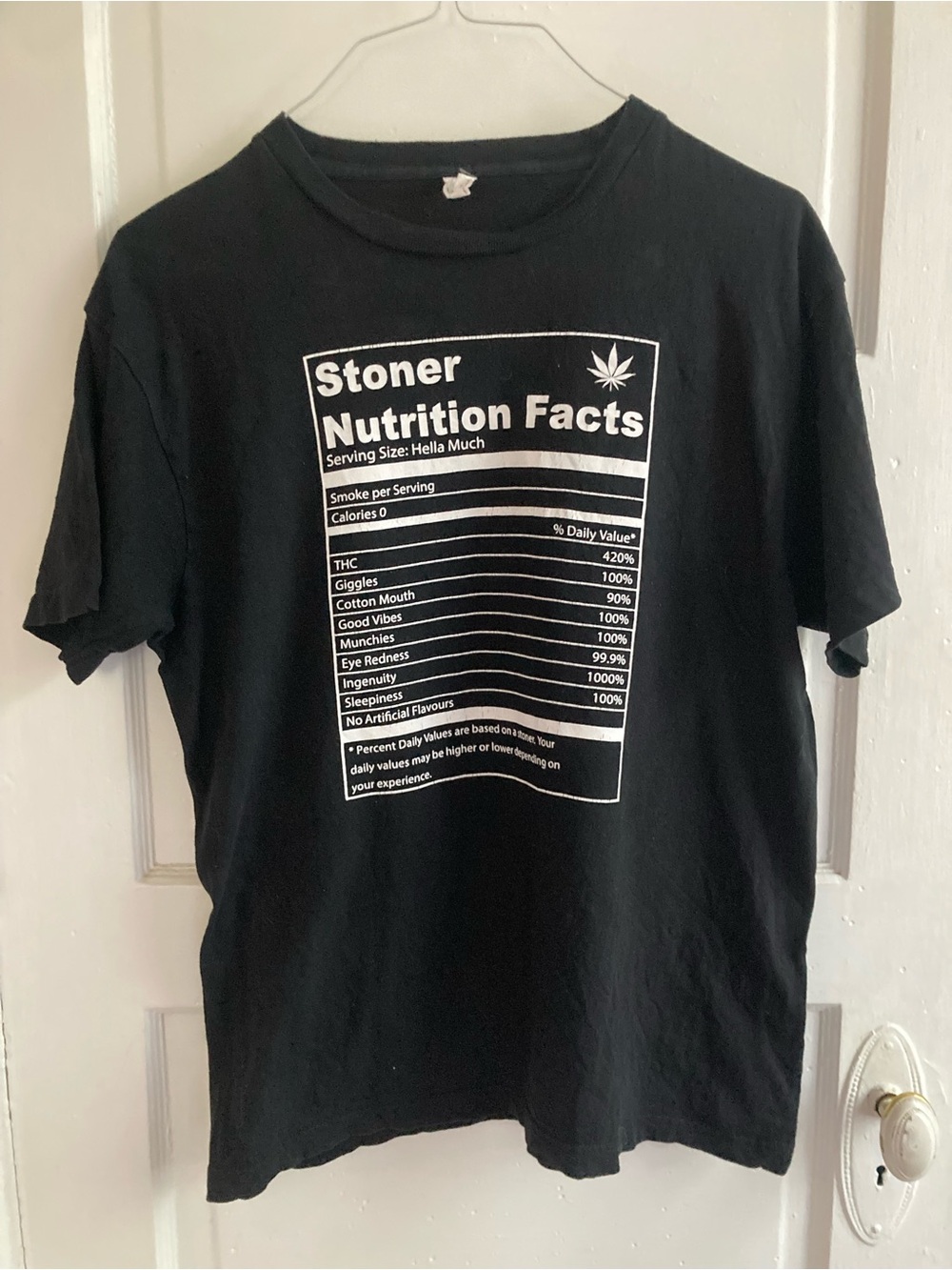 Stoner Nutrition Facts Graphic Cotton Tee - Black. Size Large Unisex Adult